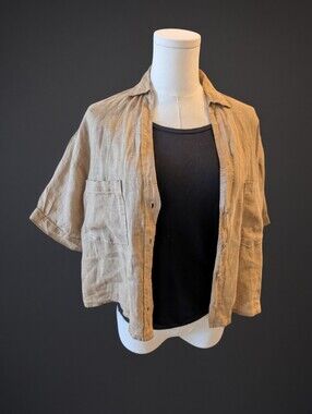 Women's Breathable Linen-Blend Short Sleeve Button-Down Shirt - Tan